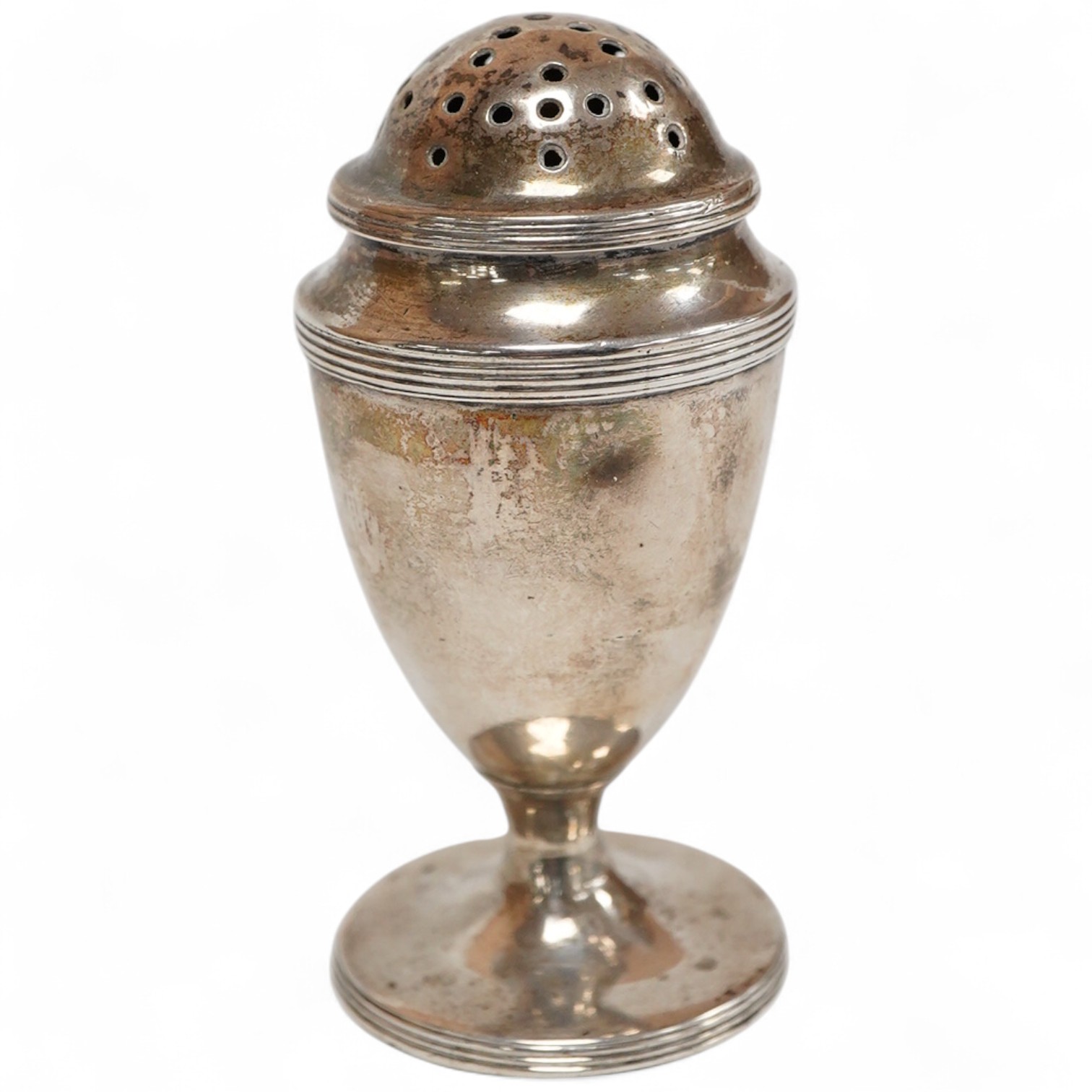 A George III silver pedestal pounce pot, by Henry Chawner, London, 1793, 74mm, 39 grams.